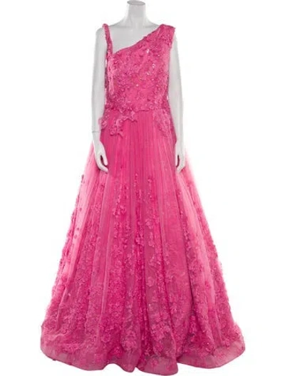 Pre-owned Saiid Kobeisy Lace Pattern Long Dress In Pink