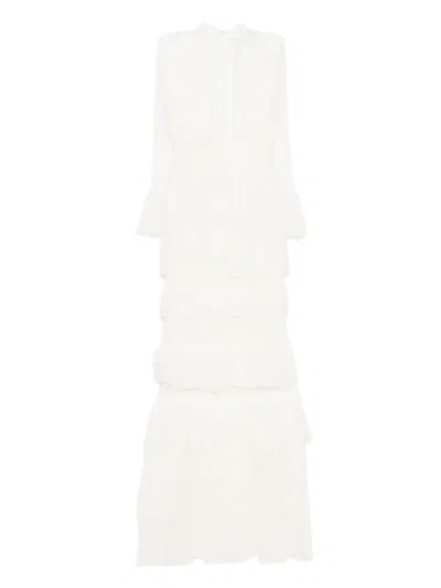 Saiid Kobeisy Lace Ruffled Long Dress In White