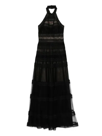 SAIID KOBEISY LACE STRIPED LONG DRESS