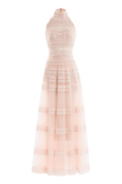 Saiid Kobeisy Lace Striped Long Dress In Pink