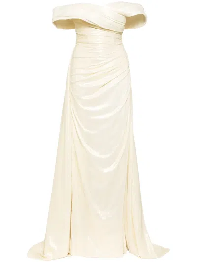 Saiid Kobeisy Lamé Off-shoulder Dress In Neutral