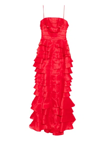 Saiid Kobeisy Layered Organza Long Dress In Red