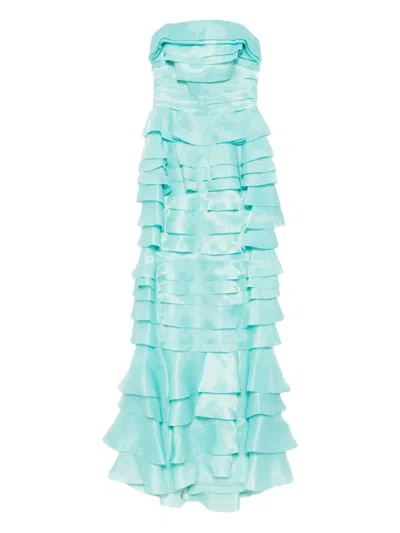 Saiid Kobeisy Layered Organza Dress In Blue