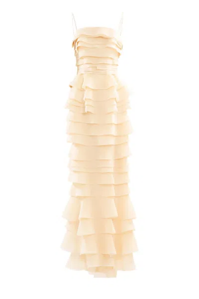 Saiid Kobeisy Layered Organza Long Dress In Neutral