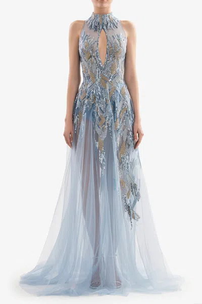 Saiid Kobeisy Long Bead Embroidered Gown In Multi