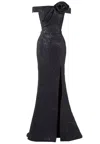 Saiid Kobeisy Long Brocade Dress With A Thin Belt