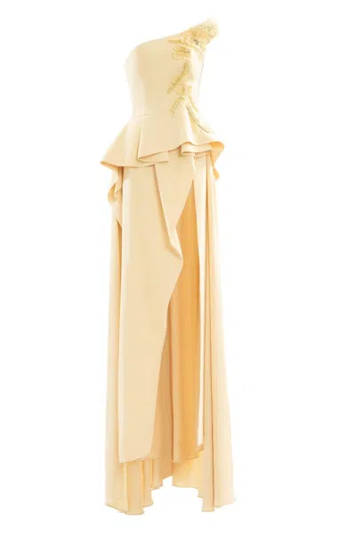 Saiid Kobeisy Long Crepe Embellished Dress In Yellow