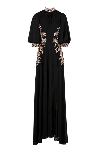 Saiid Kobeisy Long Crepe Georgette Beaded Dress In Black