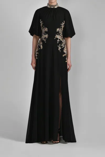 Saiid Kobeisy Long Crepe Georgette Beaded Dress In Black