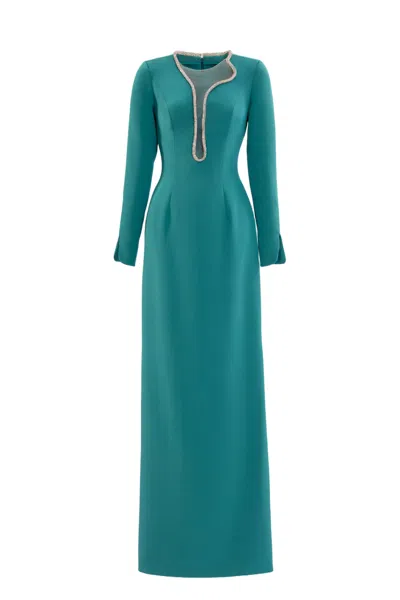 Saiid Kobeisy Long Dress With Crystal Embellishment In Green