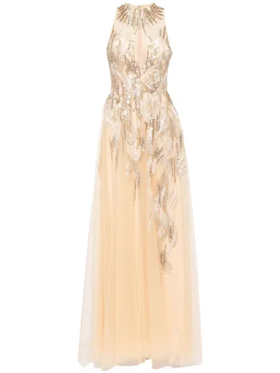 Saiid Kobeisy Long Embroidered Dress In Neutrals