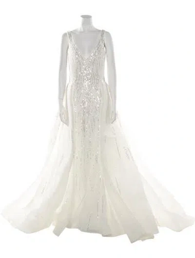 Pre-owned Saiid Kobeisy Mesh Long Dress In Neutral