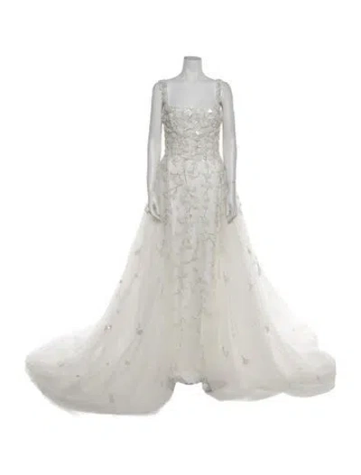 Pre-owned Saiid Kobeisy Mesh Long Dress In Neutral