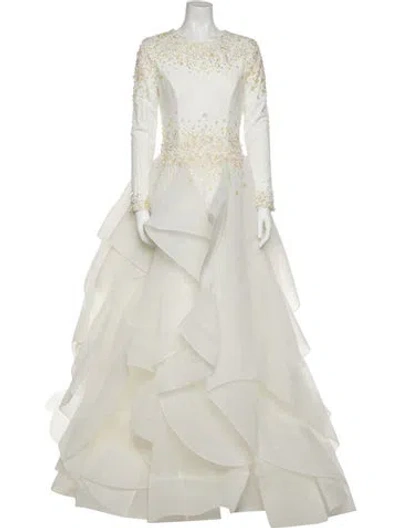 Pre-owned Saiid Kobeisy Mesh Long Dress In White
