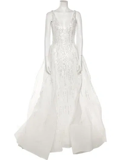 Pre-owned Saiid Kobeisy Mesh Long Dress In White