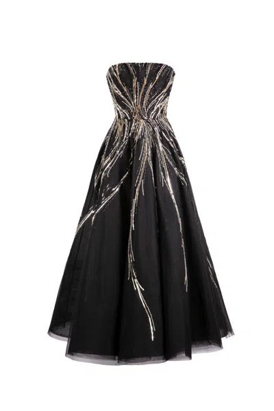 Saiid Kobeisy Midi Beaded Tulle Dress In Black