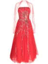 Saiid Kobeisy Midi Beaded Tulle Dress In Pink