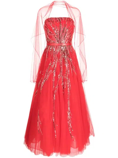 Saiid Kobeisy Midi Beaded Tulle Dress In Pink