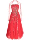Saiid Kobeisy Midi Beaded Tulle Dress In Red