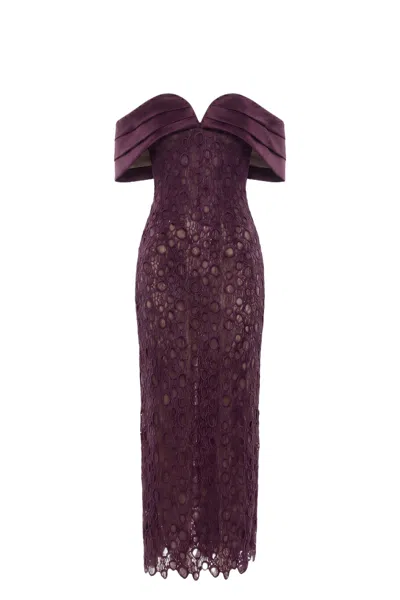 Saiid Kobeisy Midi Guipure Dress In Purple