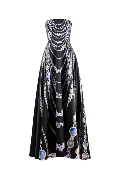 Saiid Kobeisy Mikado Abstract Printed Strapless Long Dress In Black