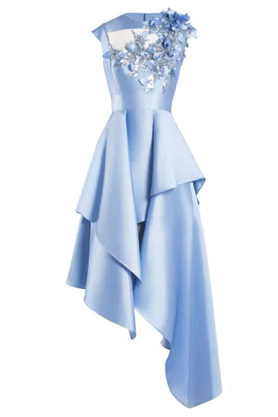 Saiid Kobeisy Mikado, Asymmetrical Dress With Matching Floral Beading In Blue