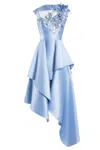 Saiid Kobeisy Mikado, Asymmetrical Dress With Matching Floral Beading In Blue