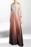 Saiid Kobeisy Mikado Gradient Printed Gown With Beaded Collar In Multi