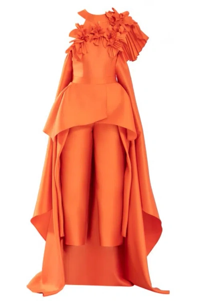 Saiid Kobeisy Mikado Jumpsuit With Asmmymetrical Cuts And Matching Embroidery In Orange