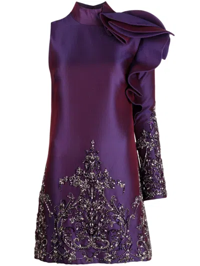 Saiid Kobeisy Mikado One-shoulder Beaded Dress In Purple