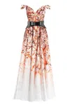 Saiid Kobeisy Mikado Printed Dress With Off-shoulder Sleeves In White
