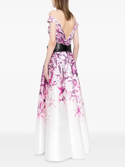 Saiid Kobeisy Mikado Printed Dress With Off-shoulder Sleeves In Multi