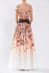 Saiid Kobeisy Mikado Printed Dress With Off-shoulder Sleeves In Multi