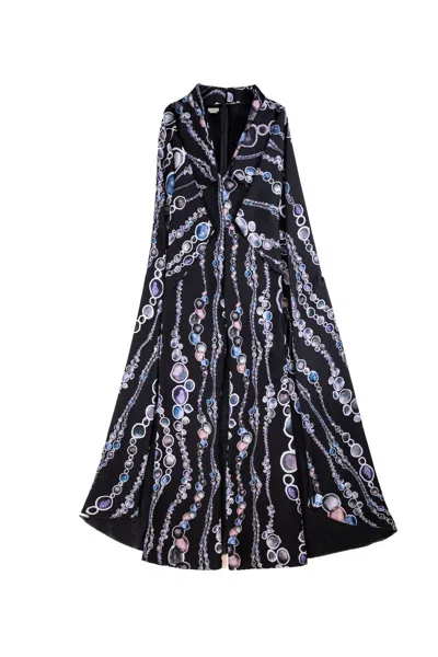 Saiid Kobeisy Multicolor Canton Crepe Cape Printed Jumpsuit In Black