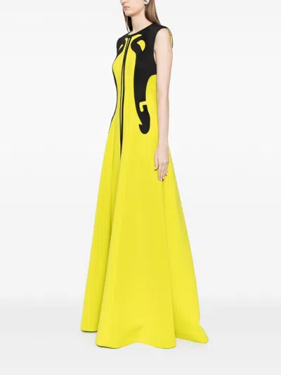 Saiid Kobeisy Neoprene Dress With Abstract Contrast Cuts In Yellow