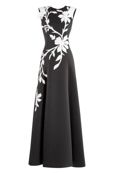 Saiid Kobeisy Neoprene Dress With Floral  Embroidery In Black