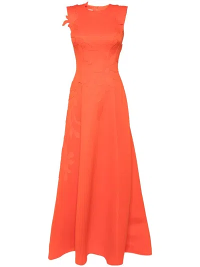 Saiid Kobeisy Neoprene Dress With Floral Embroidery In Orange