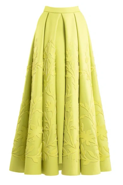 Saiid Kobeisy Neoprene, Pleated Skirt With Matching Embroidery In Green