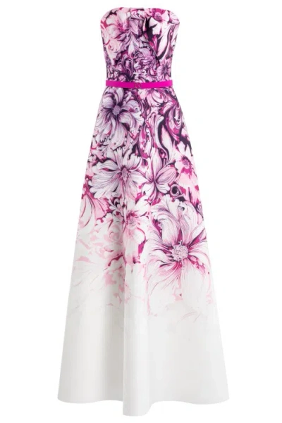 Saiid Kobeisy Floral-print Belted Strapless Gown In Multi