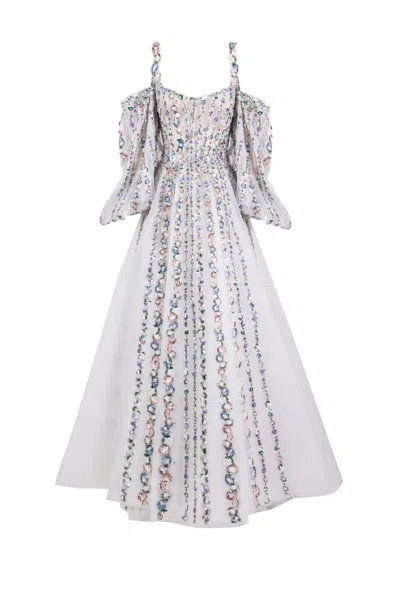 Saiid Kobeisy Off-shoulder Beaded Dress With Shoulder Straps In White