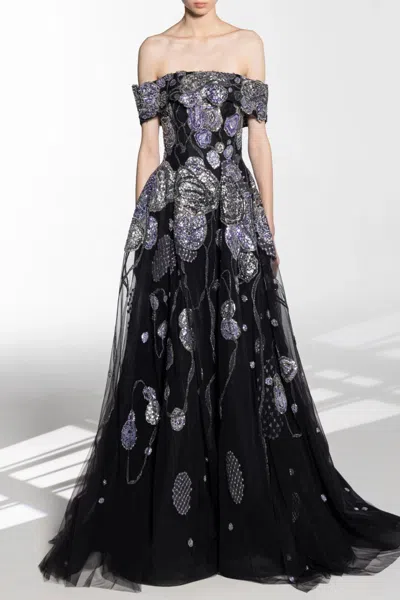 Saiid Kobeisy Off Shoulder Beaded Gown In Multi