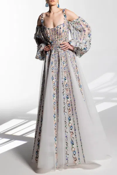 Saiid Kobeisy Off Shoulder Cold Shoulder Gown In Ivory