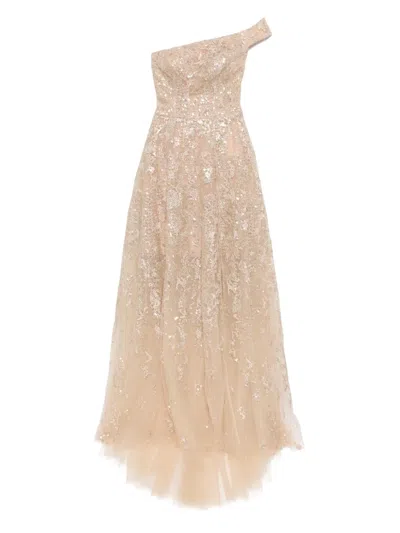 Saiid Kobeisy Off-shoulder Embroidered Dress In Neutral