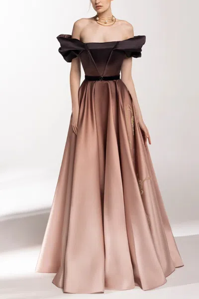Saiid Kobeisy Off Shoulder Gradient Printed Gown With Beading In Multi