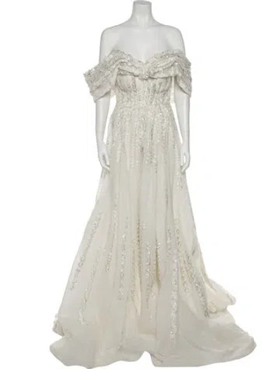 Pre-owned Saiid Kobeisy Off-the-shoulder Long Dress In Neutral