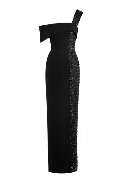 Saiid Kobeisy One Shoulder Crepe Beaded Dress In Black