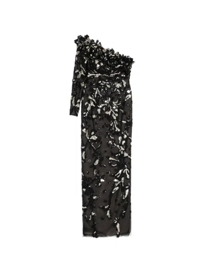 Saiid Kobeisy One-shoulder Embroidered Tulle Dress In Black