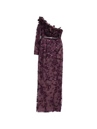 Saiid Kobeisy One-shoulder Embroidered Tulle Dress In Burgundy