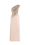 Saiid Kobeisy One Shoulder Sequin Long Dress In Neutrals
