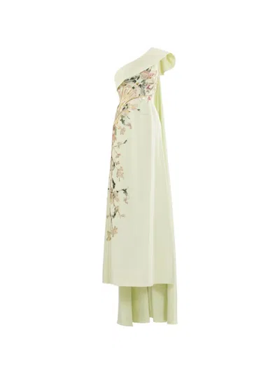 Saiid Kobeisy One Shoulder Embroidered Crepe Dress In Green